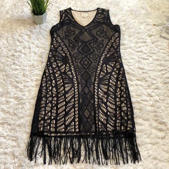 ECI Dresses & Skirts - Beige by eci fringe eyelet cocktail dress